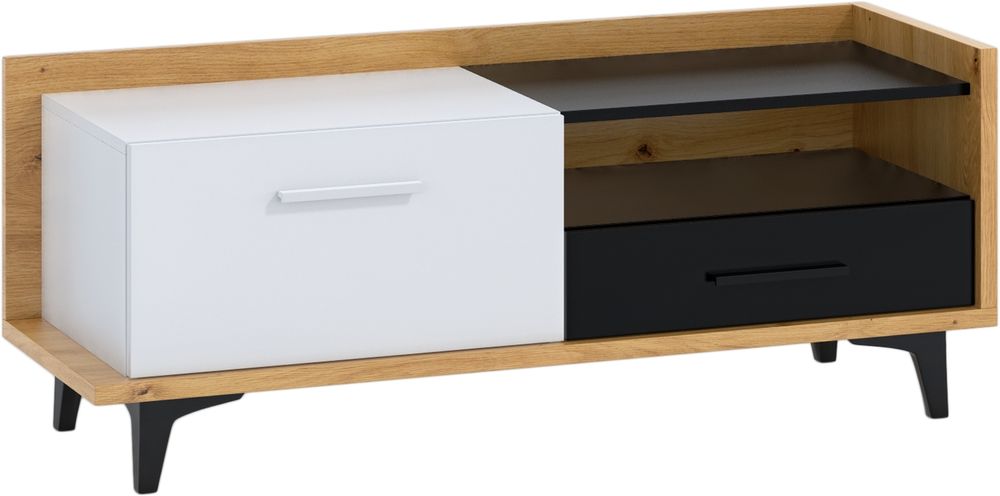 Meblocross TV stolík Box BOX-08 - dub artisan / biela / čierna